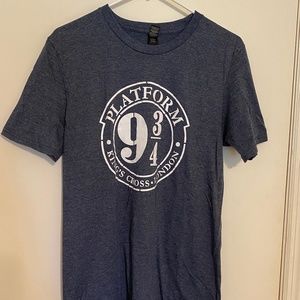 Unisex Heather Navy Gray Platform 9 3/4 Universal Harry Potter T Shirt Knit MED